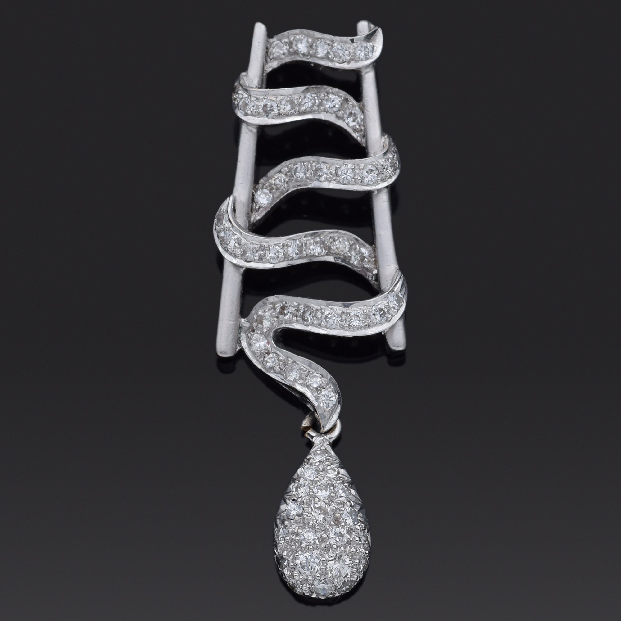 Estate 0.76 TCW Diamond 18K White Gold Swirl Pendant