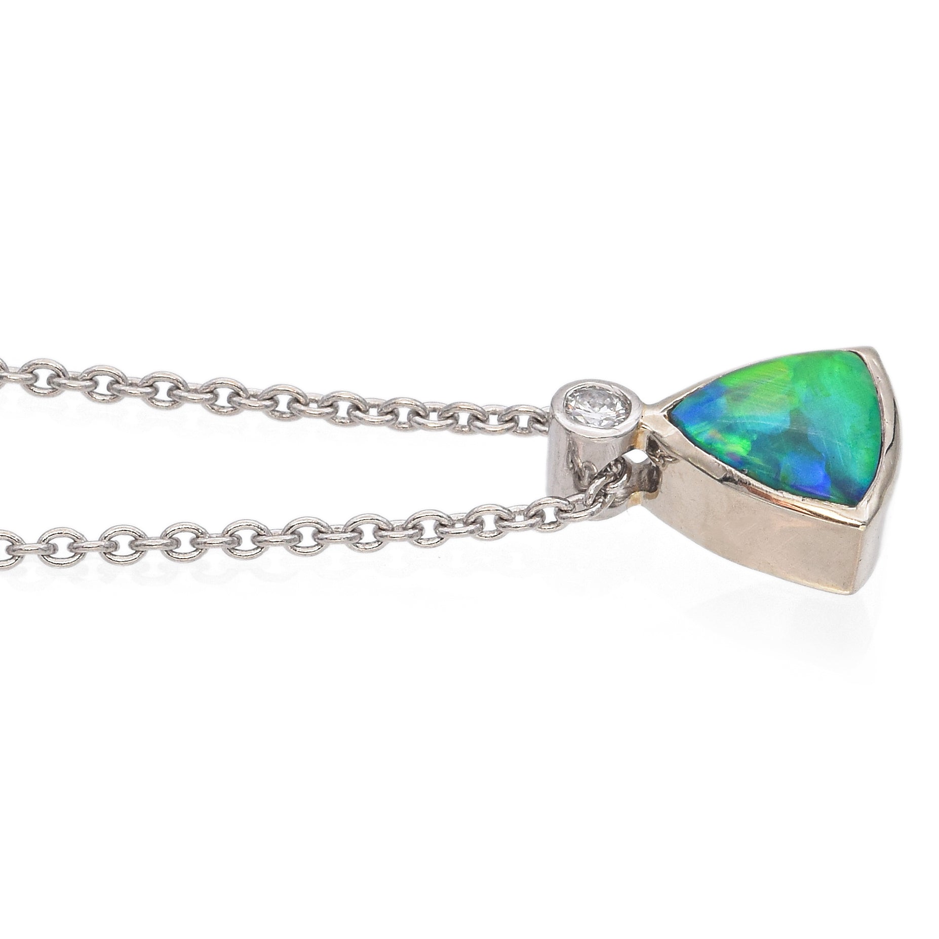 14K White Gold Opal and Diamond Pendant Necklace