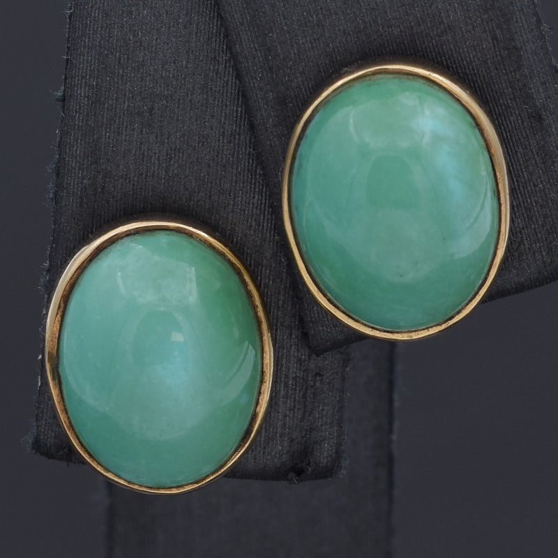 Vintage 14K Yellow Gold Turquoise Oval Cabochon Stud Earrings