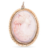 Antique Yellow Gold Cameo Conch Shell Noble Lady Pendant