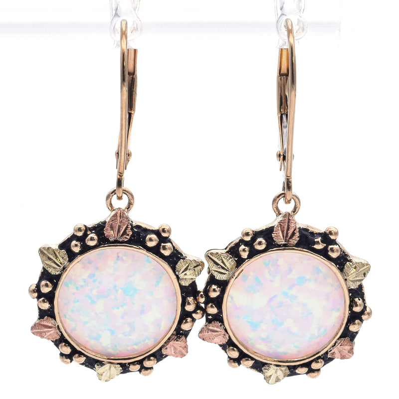 Vintage 14K Yellow Gold Lab Opal Dangle Leverback Earrings