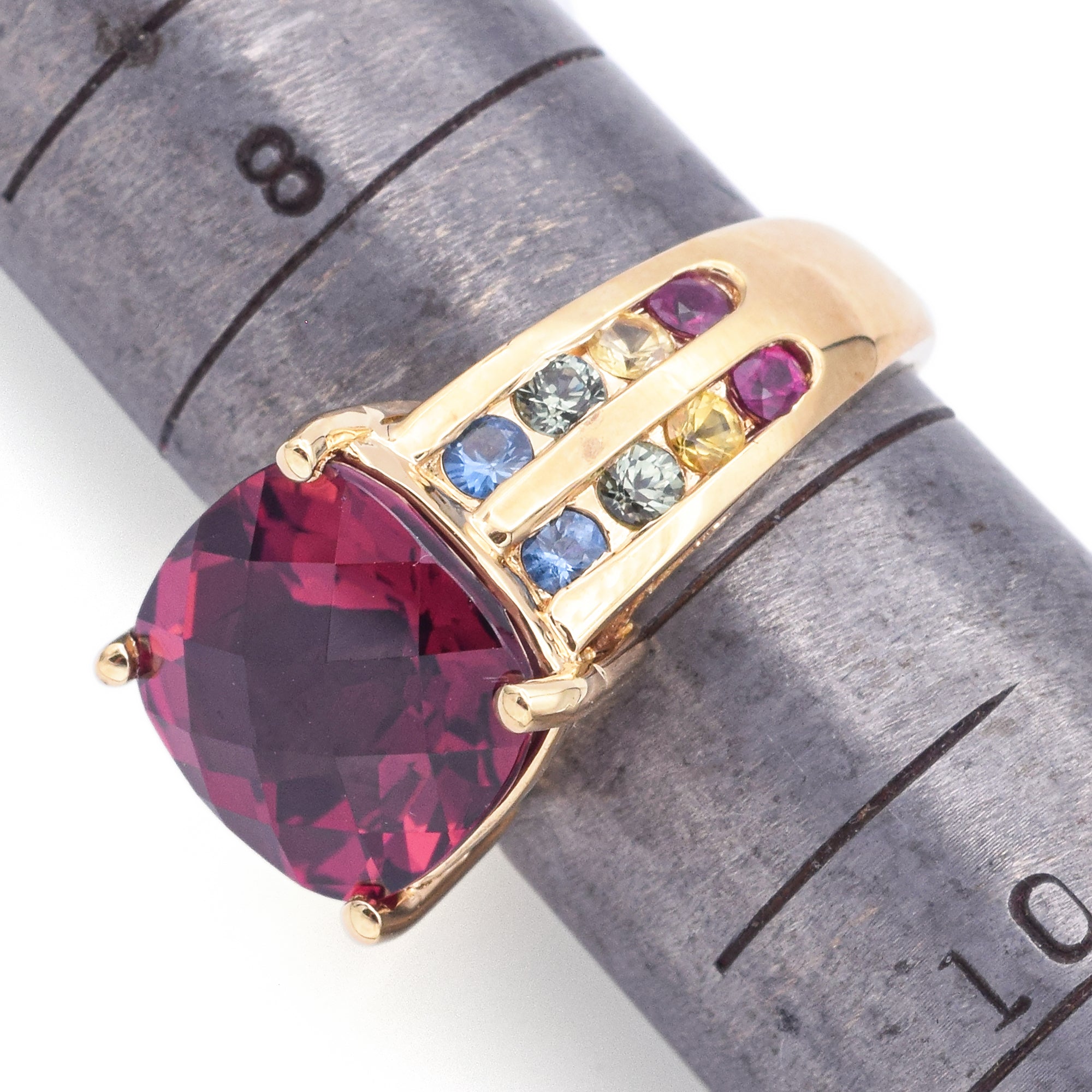 John C. Rinker 18K Yellow Gold 8.53ct Rubellite Tourmaline & Sapphires Band Ring