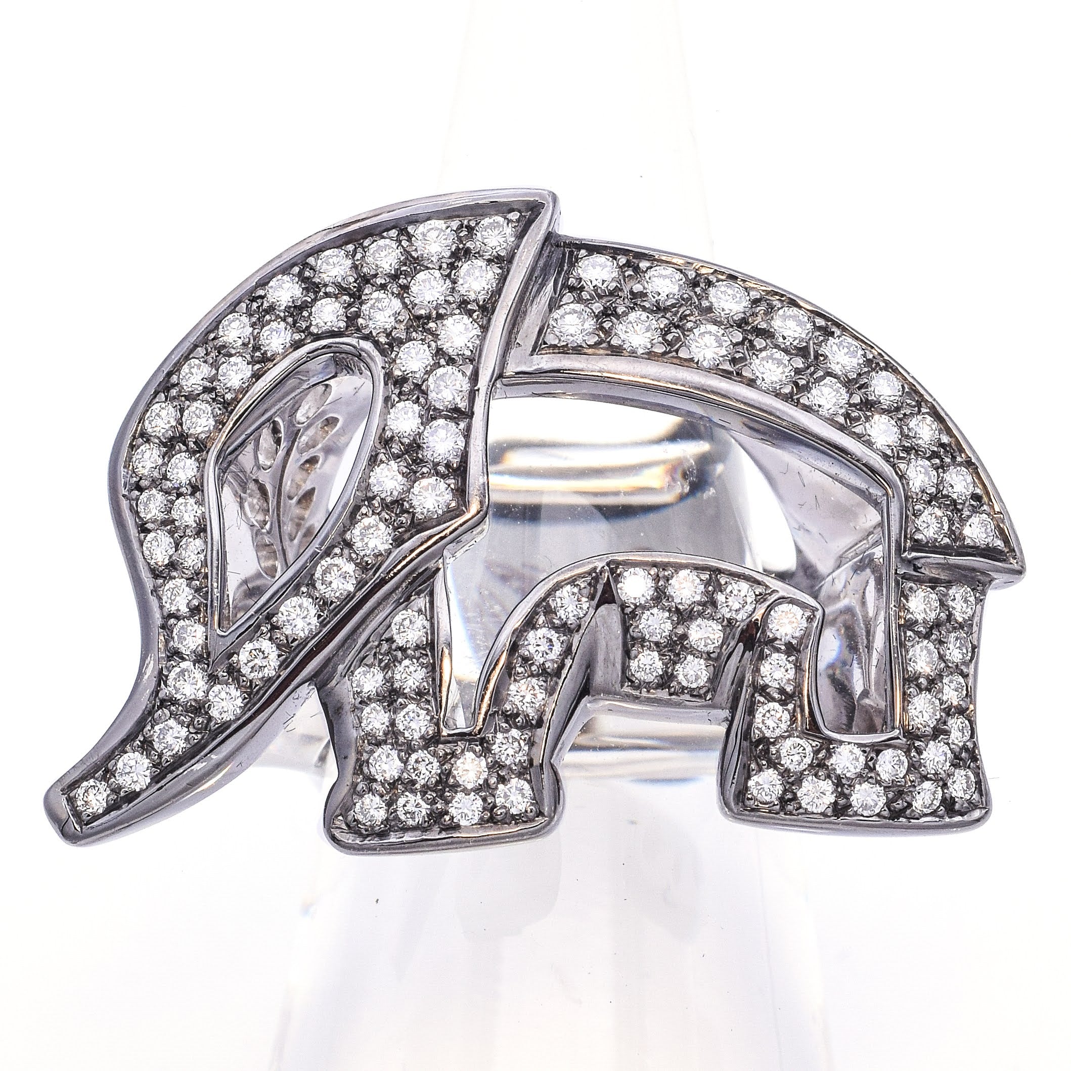 Acacia 18K White Gold 3.98 TCW Diamond Elephant Ring Size 7 with Box, Pouch