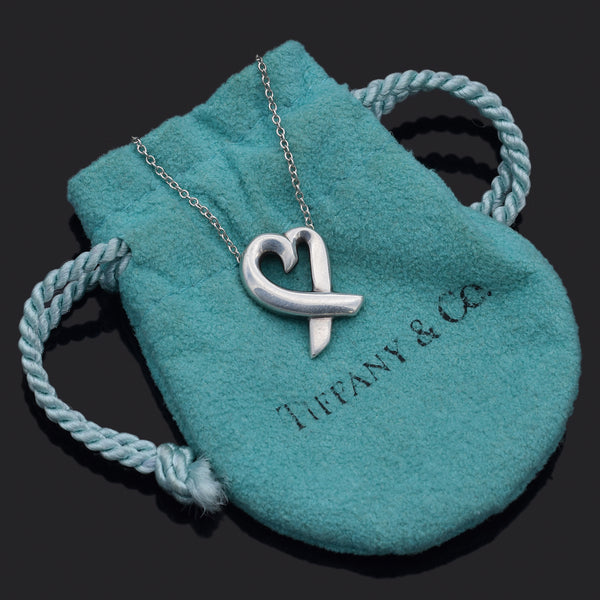 Tiffany & Co. Sterling Silver Paloma Picasso Loving Heart Pendant Necklace Pouch