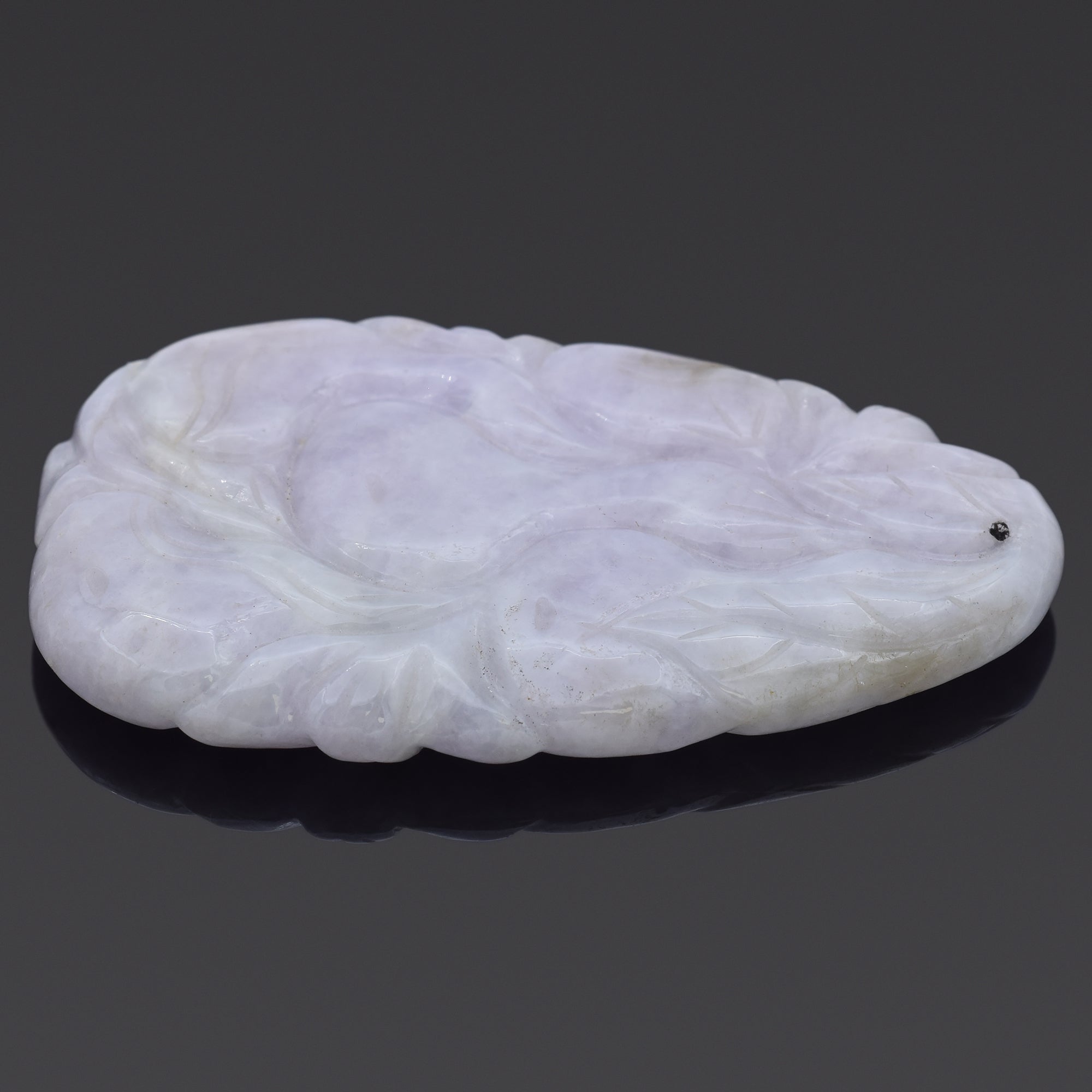 Vintage Translucent Lavender Jade Large Carved Floral Pendant 32.30 Grams