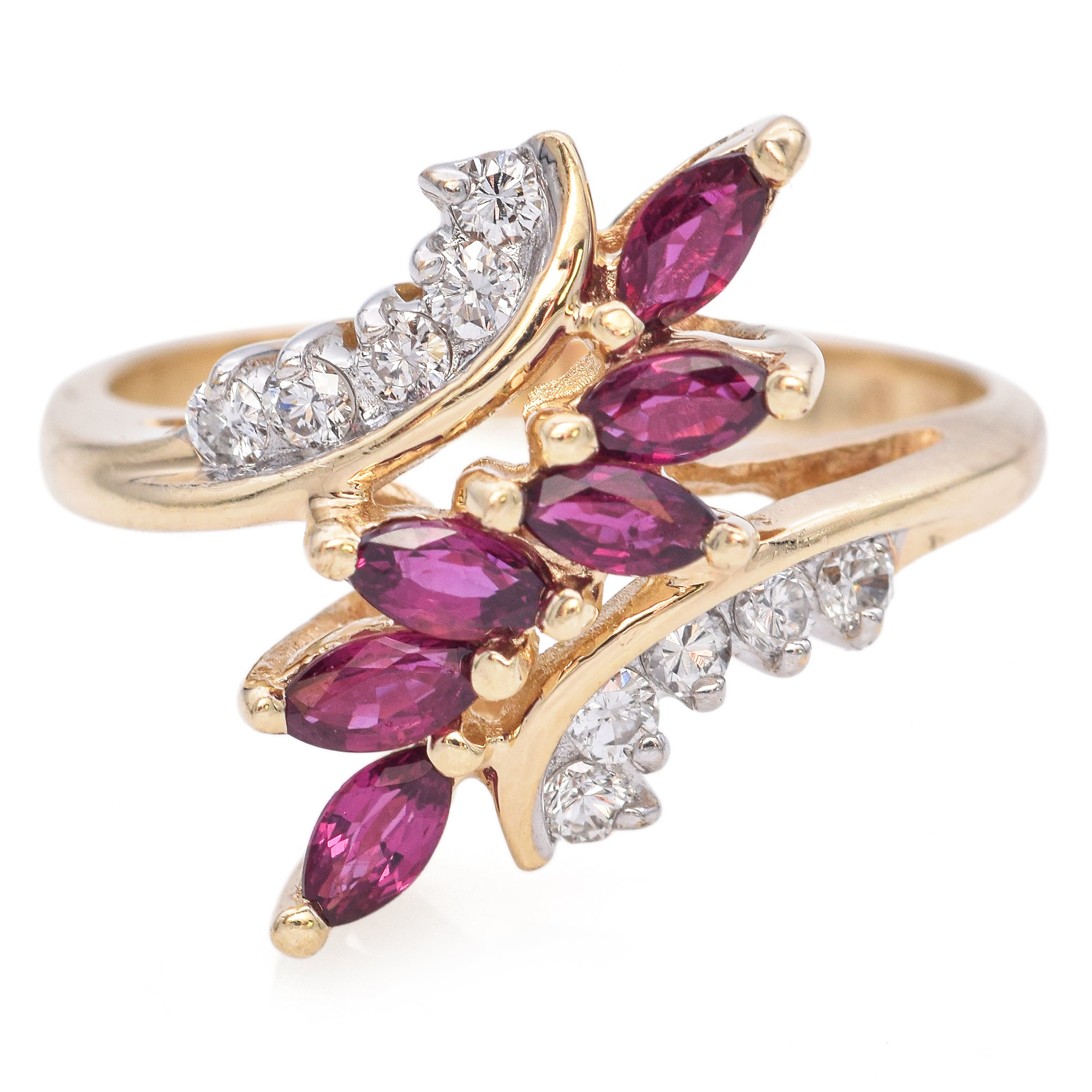 14K Yellow Gold Marquise Ruby and Diamond Ring