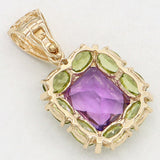 Vintage AE Signed 14K Yellow Gold Peridot Amethyst Pendant