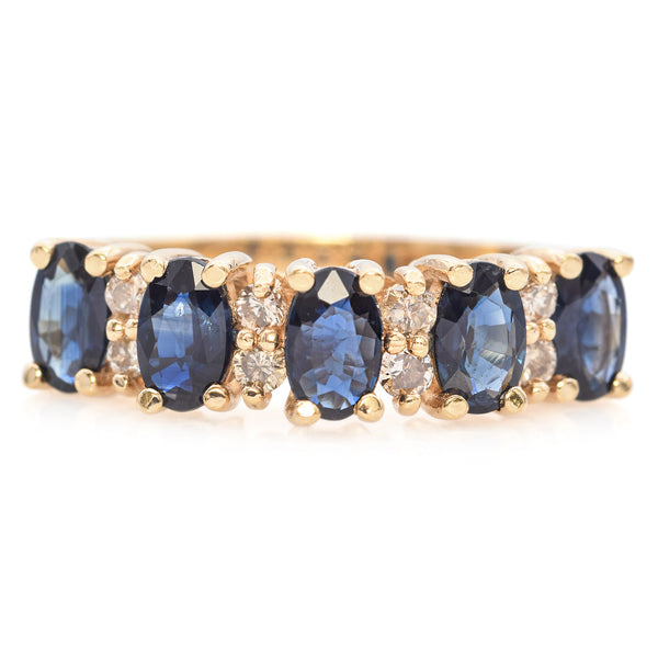 Vintage 14K Yellow Gold 1.15 TCW Sapphire & 0.24TCW Diamond Band Ring Size 6.75