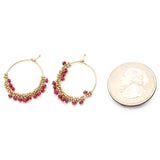 Vintage 14K Yellow Gold Ruby Beaded Hoop Earrings