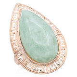 Vintage Sanuk 14K Yellow Gold 15.31 Ct Green Jade Pear Cabochon Ring Size 9.5