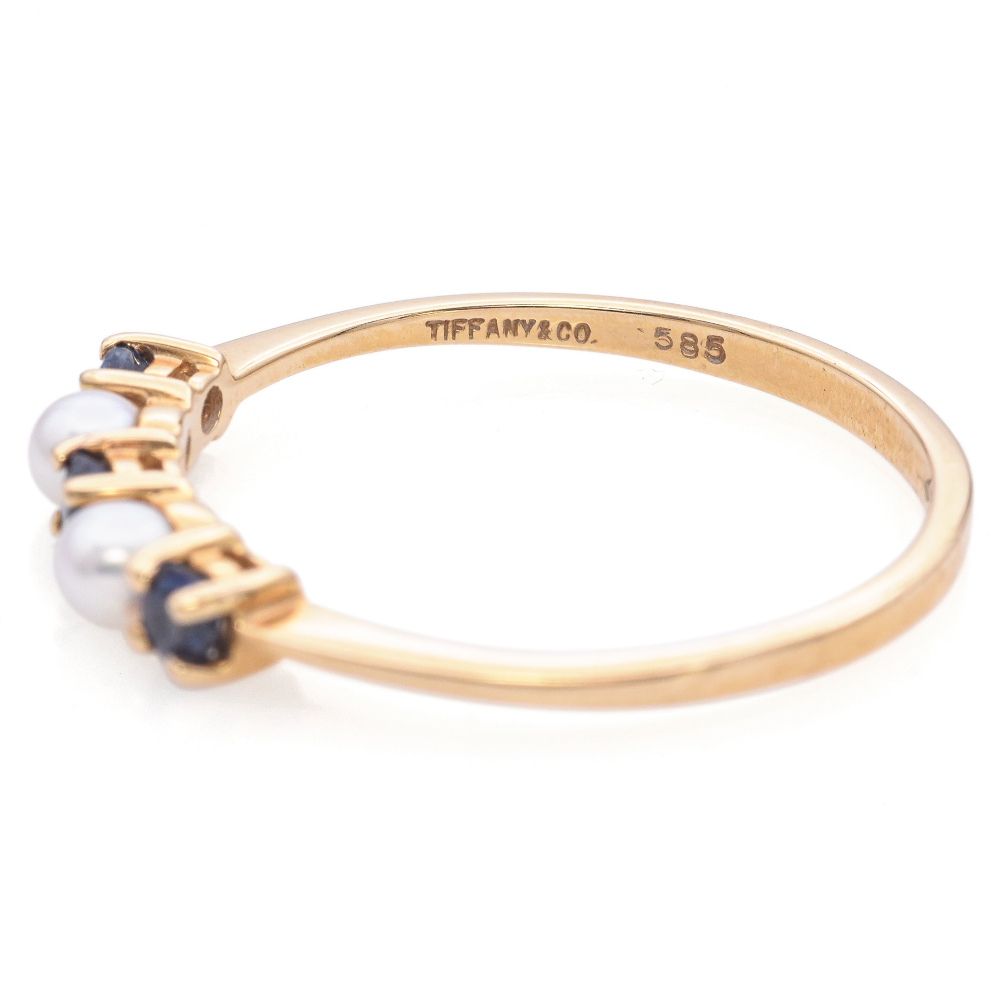 Tiffany & Co. 14K Yellow Gold 0.27 TCW Sapphire and Pearl Ring