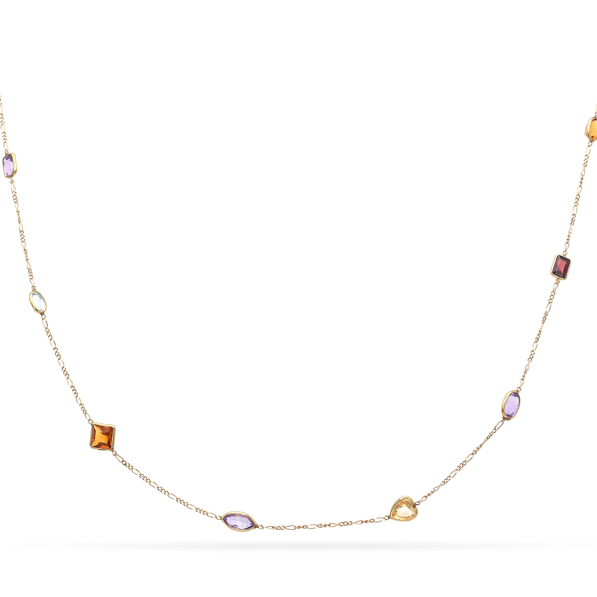 14K Yellow Gold Multi Stone Necklace 36 Inches