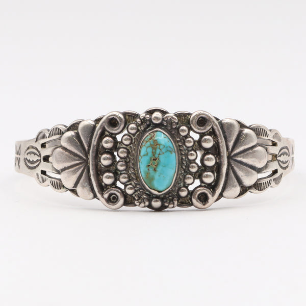 Vintage Native American Southwestern Sterling Silver Turquoise Cuff Bracelet