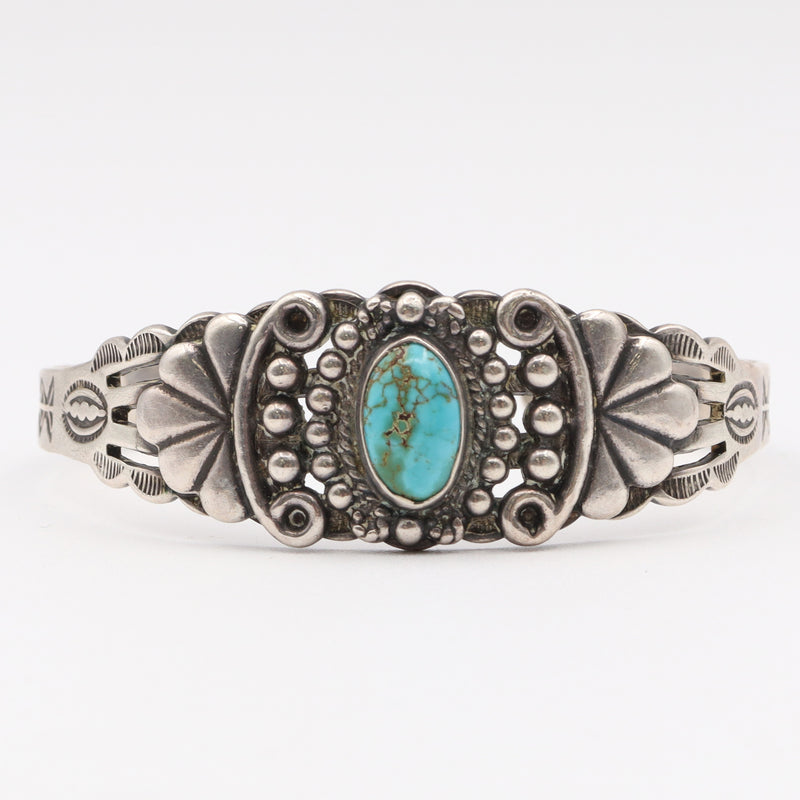 Vintage Native American Southwestern Sterling Silver Turquoise Cuff Bracelet