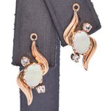 Vintage 14K Yellow Gold Opal & Spinel Drop Jacket Earrings