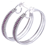 Estate 10K White Gold Ruby & 1.00 TCW Diamond Hoop Earrings 43 mm