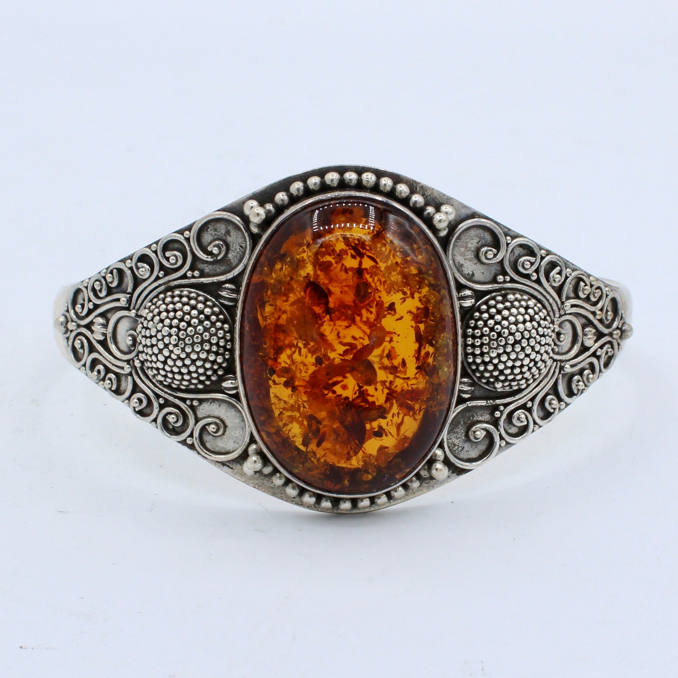 Baltic Amber Adjustable Cuff Bracelet in Sterling Silver