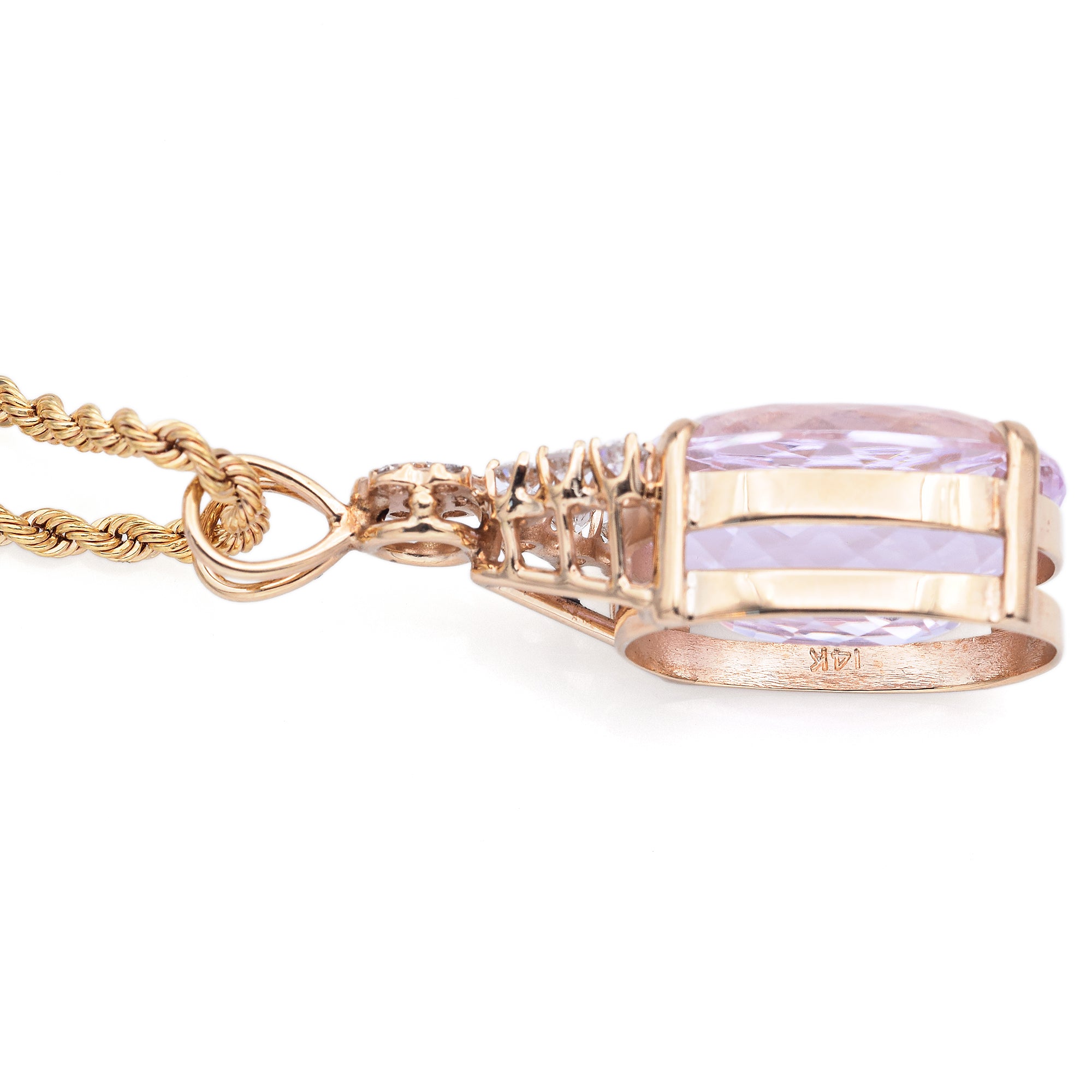 Estate 14K Yellow Gold 16.7 Ct Kunzite & 0.32 TCW Diamond Oval Pendant Necklace