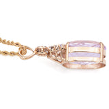 Estate 14K Yellow Gold 16.7 Ct Kunzite & 0.32 TCW Diamond Oval Pendant Necklace