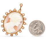 Antique Yellow Gold Cameo Shell & Coral Oval Brooch Pin Pendant