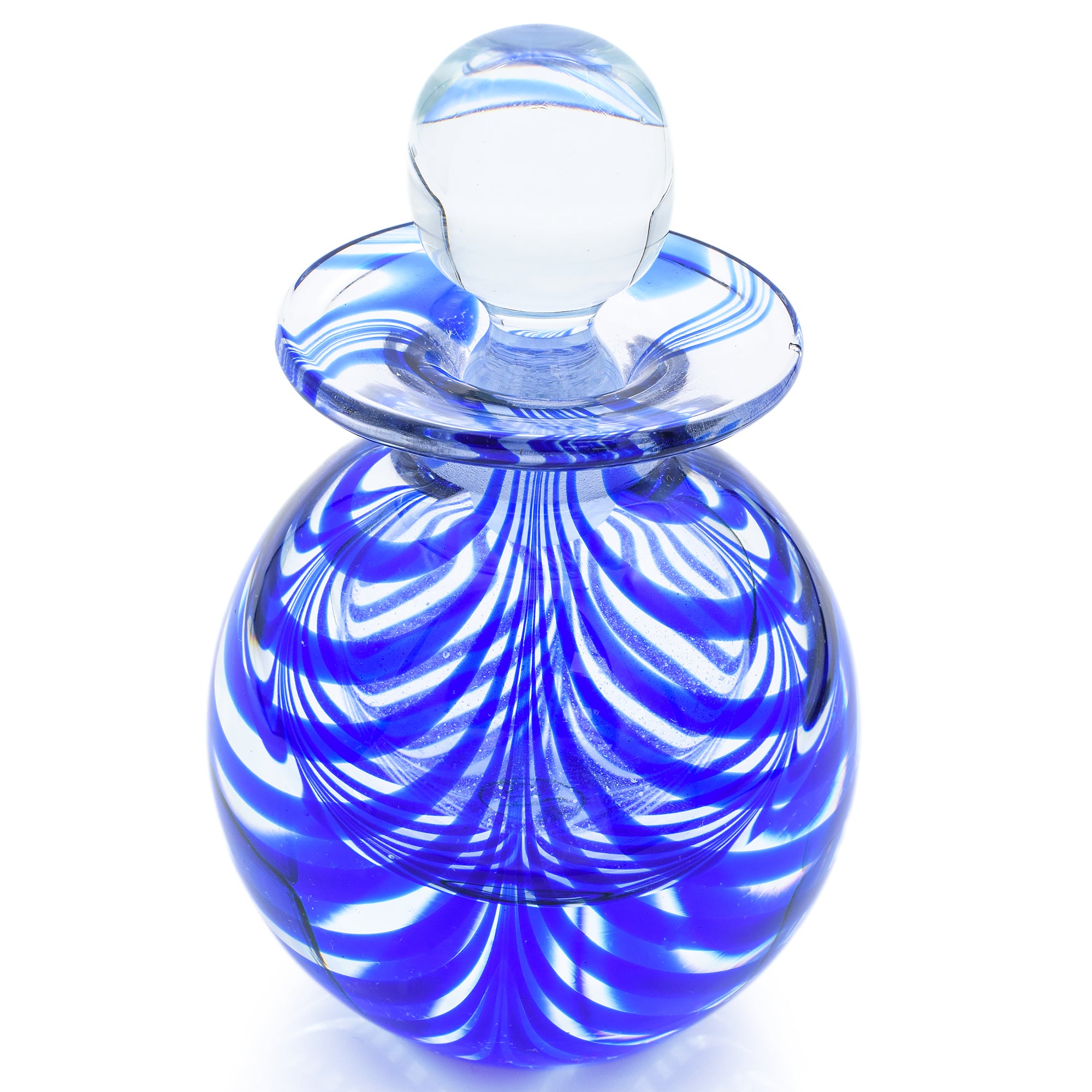 Vintage MMA Blue Swirl Art Glass Perfume Bottle Decanter with Stopper