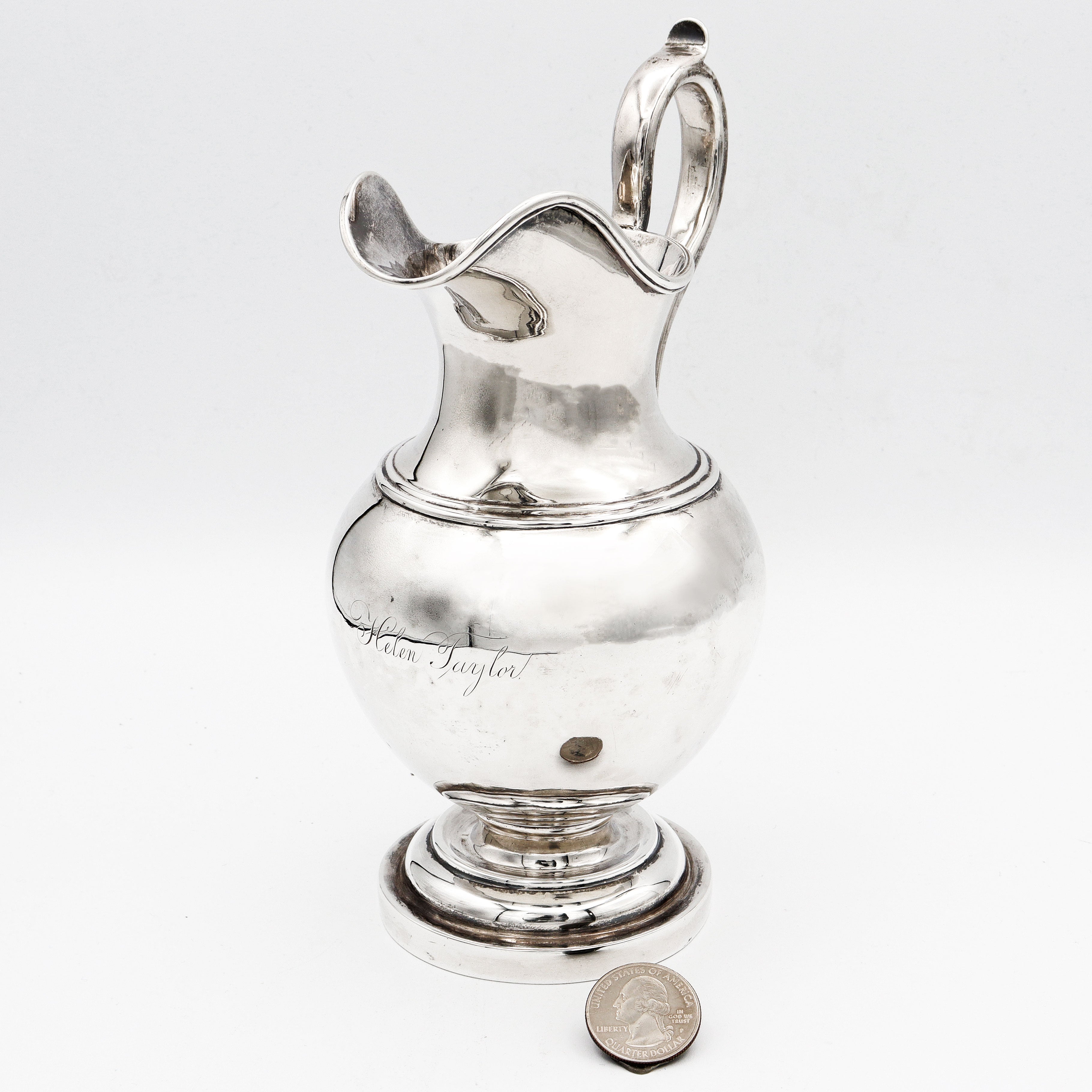 Jones Ball & Coin Boston Pure Silver Coin Sterling Silver Small Pitcher MONOGRAM