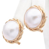 Vintage 14K Yellow Gold Mabe Pearl Omega-Back Earrings