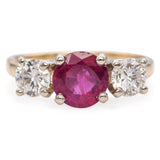 Vintage 14K Yellow & White Gold 1.05 Ct Ruby, 0.72 TCW Diamond Three-Stone Ring