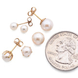 3 Pairs Vintage 14K Yellow Gold Round Pearl Stud Earrings