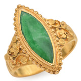 Vintage Yellow Gold 2.17 Ct Green Jade Cocktail Ring Size 5.25