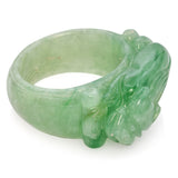 Grade A Translucent Green Jade Carved Saddle Band Ring with Certificate