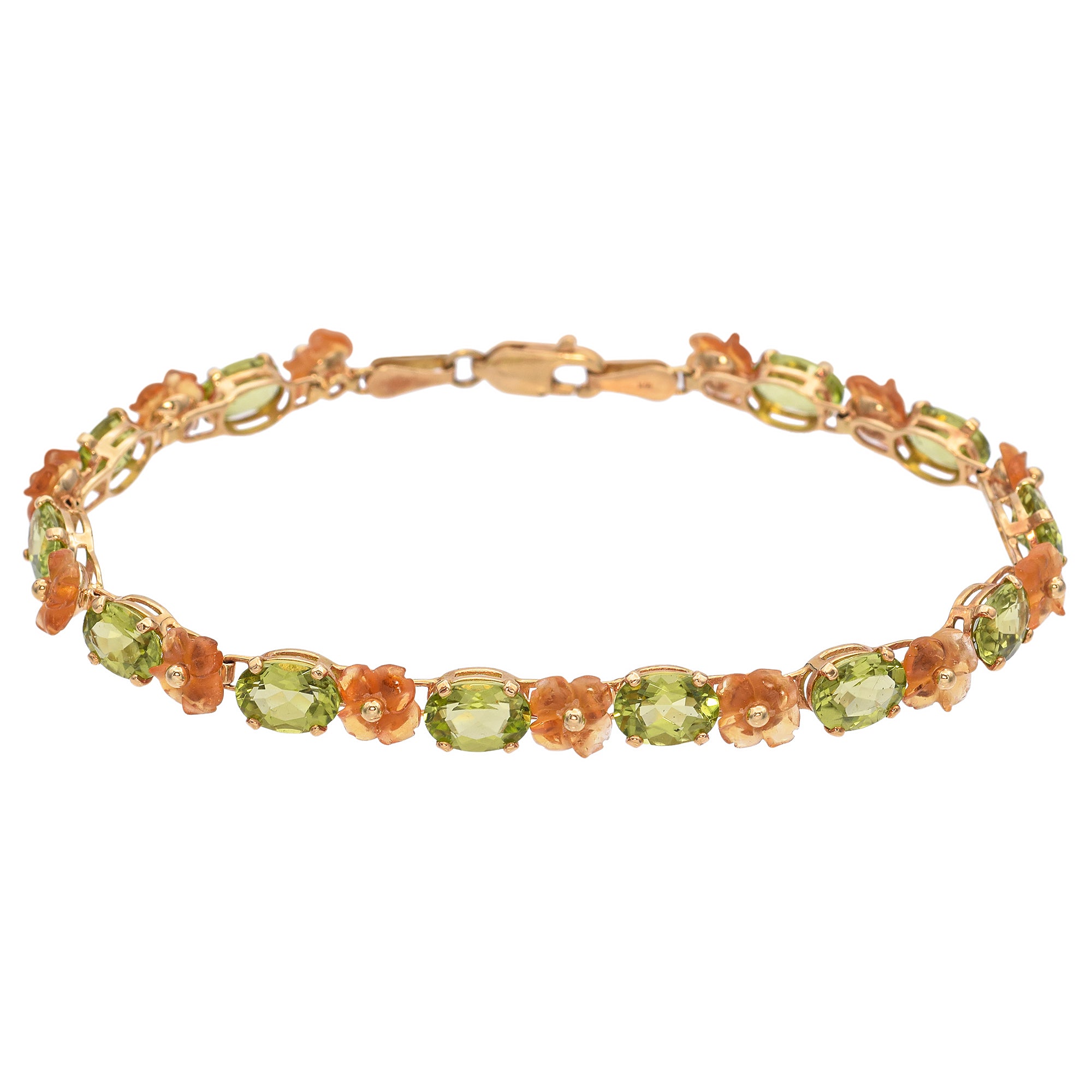 14K Yellow Gold Peridot and Flower Citrine Bracelet