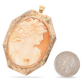 Antique 10K Rose Gold Lady Carved Shell Cameo Brooch Pendant