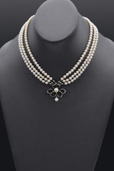 Antique Victorian Sterling Silver Paste & Pearl Beaded Multi-Strand Necklace