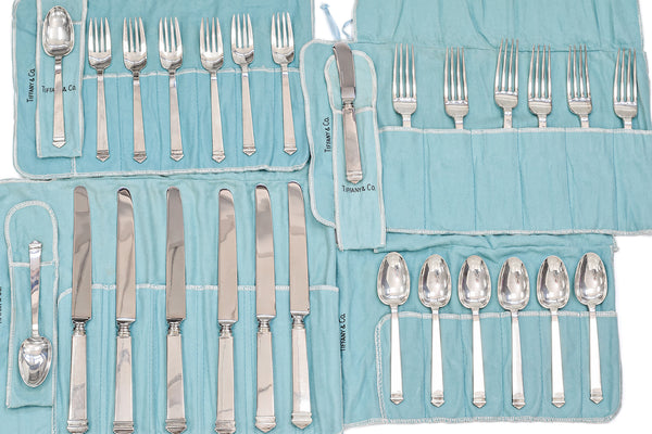 1934 Tiffany & Co. Sterling M PAT. HAMPTON 27 Piece Flatware Set