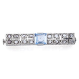 Antique 14K White Gold Blue Topaz & Diamond Bar Brooch Pin