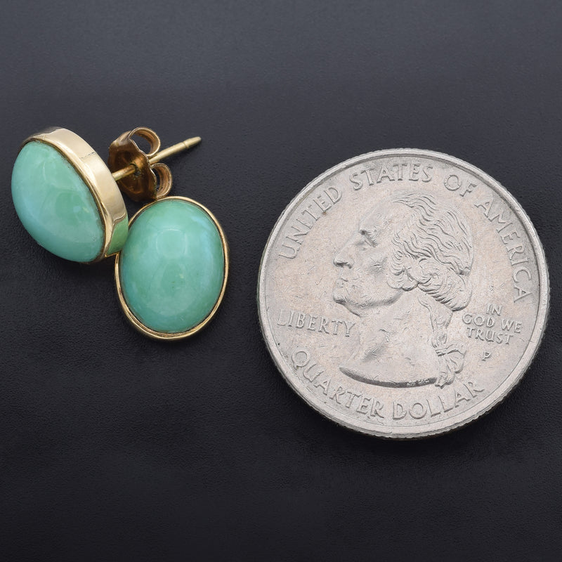 Vintage 14K Yellow Gold Turquoise Oval Cabochon Stud Earrings