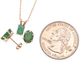 14K Yellow Gold 2.14 TCW Emerald Pendant Necklace & Oval Earring Set