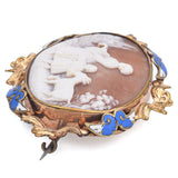 Antique Cameo Shell & Enamel Mother Child and Goat Brooch Pin