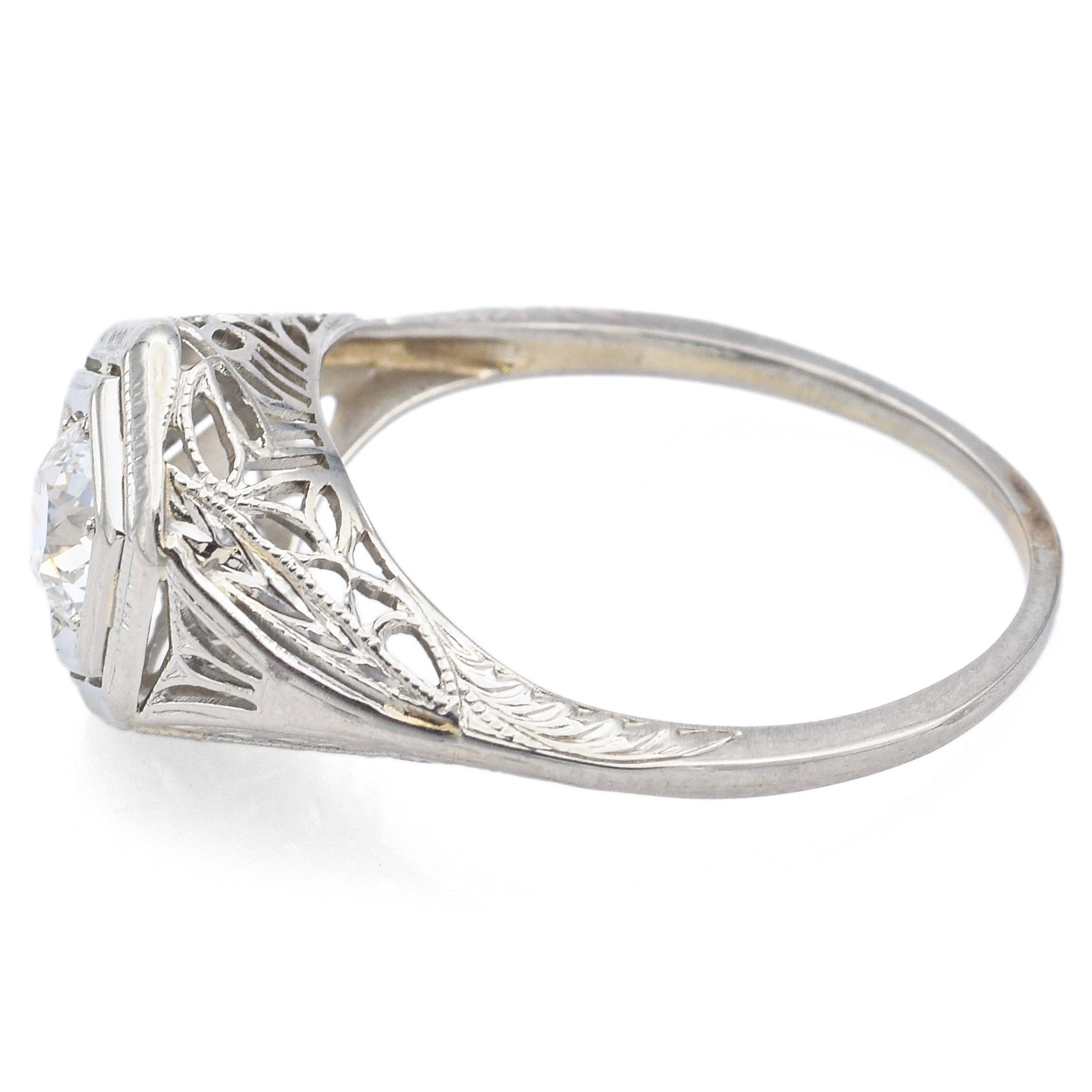 Antique Art Deco 14K White Gold 0.47 Ct Old Euro Diamond Band Ring Size 6