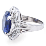 Estate Platinum 10.30 Ct Lab Sapphire & 0.96 TCW Diamond Cocktail Ring Size 5