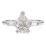 Platinum Certified 1 Ct. Lab Pear Diamond with Natural Baguette Engagement Ring