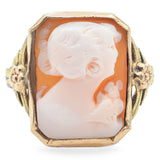 Antique 10K Yellow Gold Cameo Shell Cocktail Ring Size 5.5