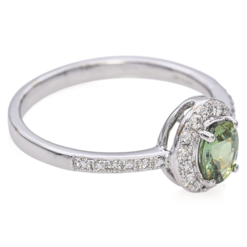 Iliana 18K White Gold 0.68 Ct. Green Amethyst and Diamond Halo Ring