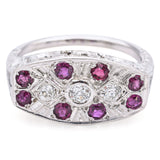 Antique 18K White Gold Red Spinel & 0.26 TCW Old Euro Cut Diamonds Ring Size 8.5