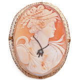 Antique 14K Gold Cameo Shell & Diamond Ceres Habille Harvest Brooch Pin Pendant