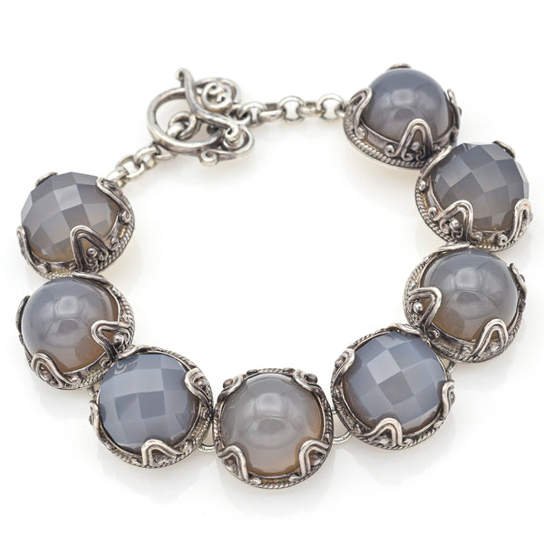 Vintage Suarti Bali BA Sterling Silver Chalcedony Link Toggle Bracelet