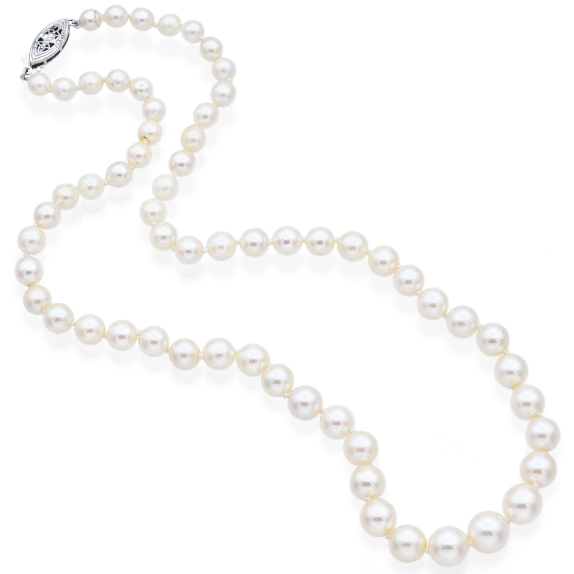 Vintage 14K White Gold Pearl Beaded Strand Necklace 16.5 Inches