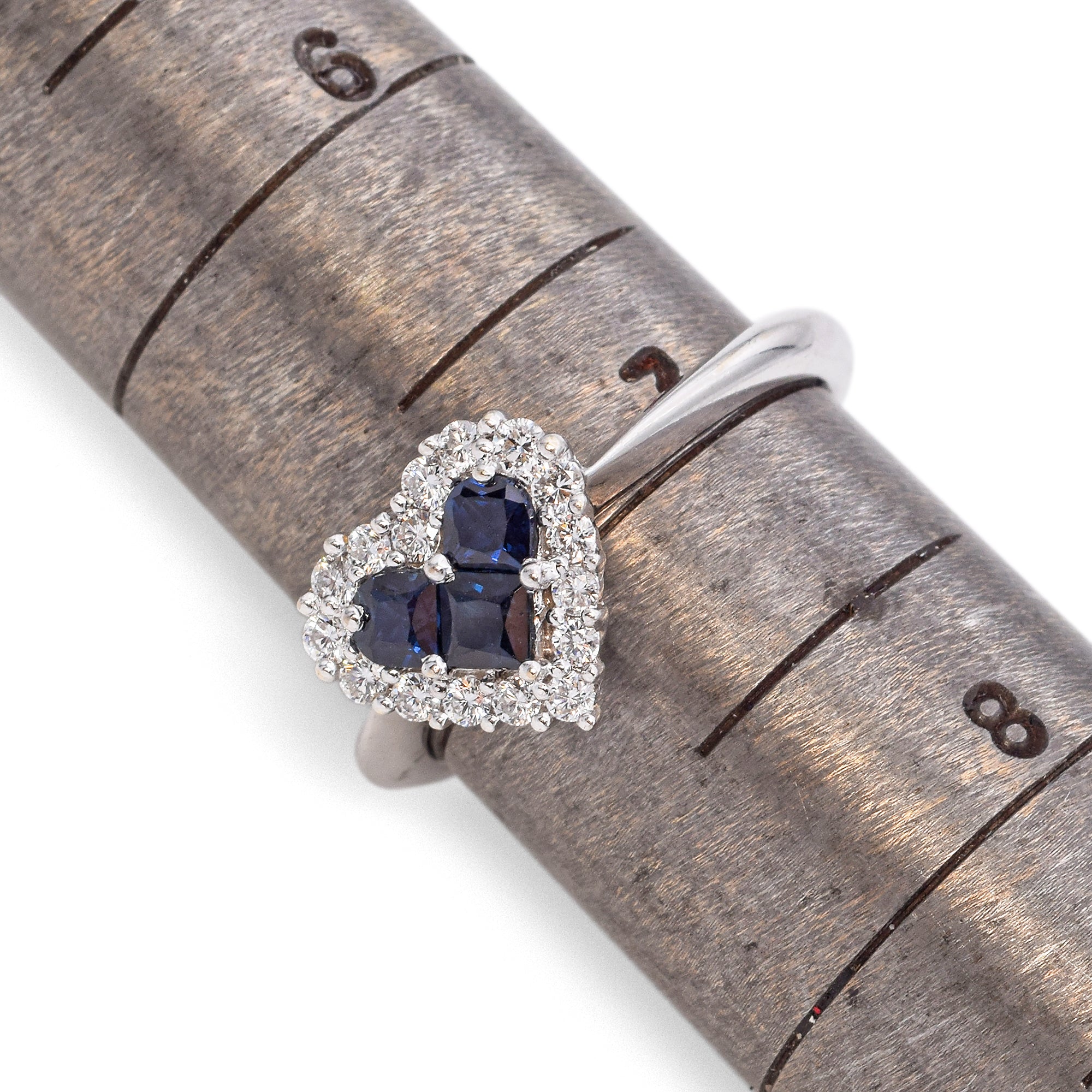 14K White Gold Sapphire and Diamond Heart Ring