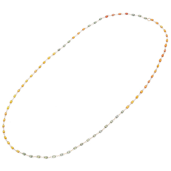 17K Yellow Gold Multi Color Sapphire Beaded Necklace